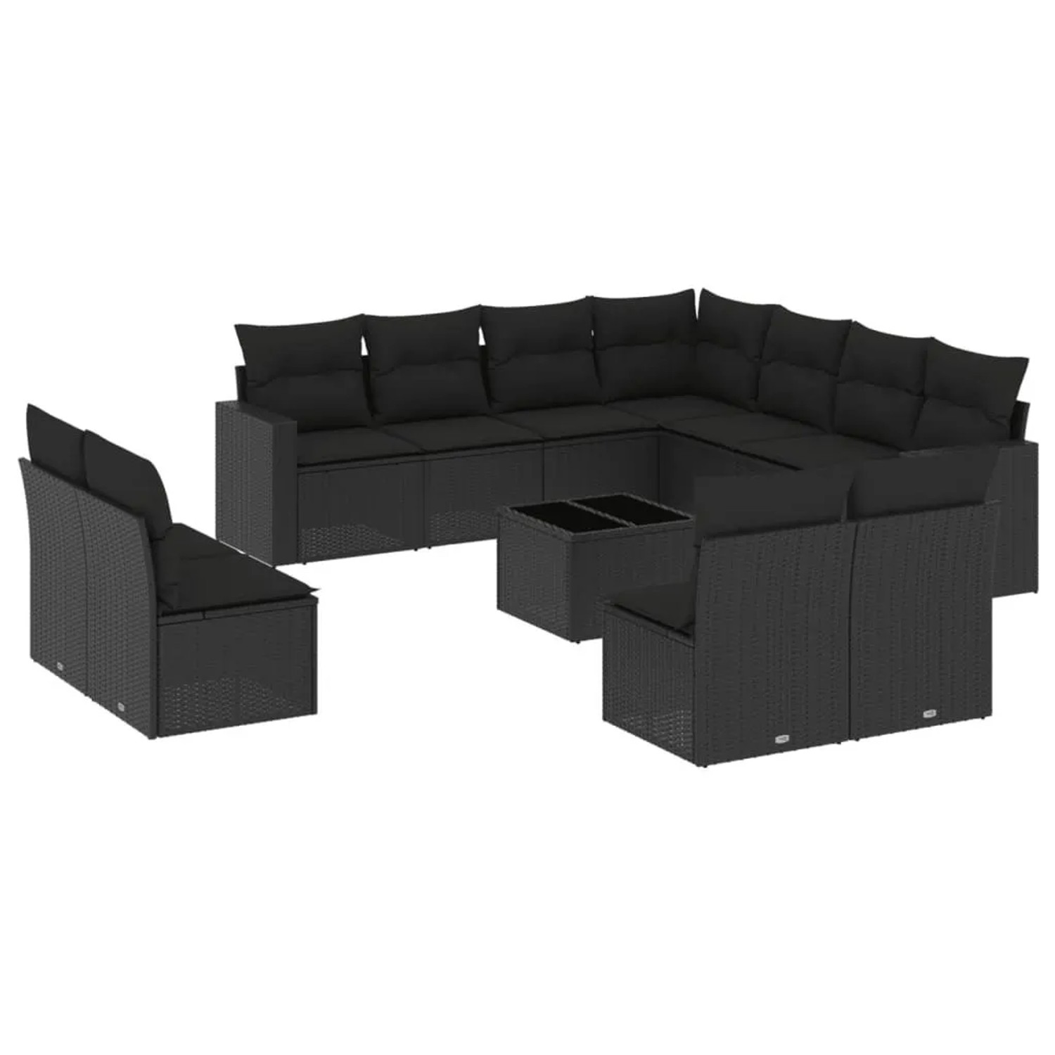 vidaXL 12-Tlg Garten-Sofagarnitur mit Kissen Schwarz Poly Rattan 3251472