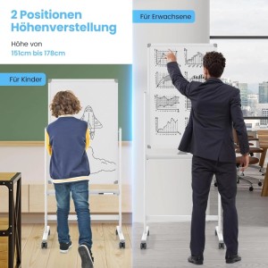 Mobiles, doppelseitiges Whiteboard von Costway, höhenverstellbar und mit Rollen, für Bürobedarf.