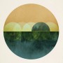 Komar Wandbild Mirrors, 50x70 cm, mit abstraktem Wald- und See-Motiv im Kreis.