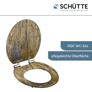 Schütte MDF WC-Sitz Solid Wood mit Absenkautomatik, Holzoptik, geöffnet.