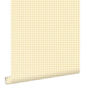 ESTAhome Tapete mit Karomuster in Pastellgelb, Rolle 50x900cm, für stilvolle Wände.