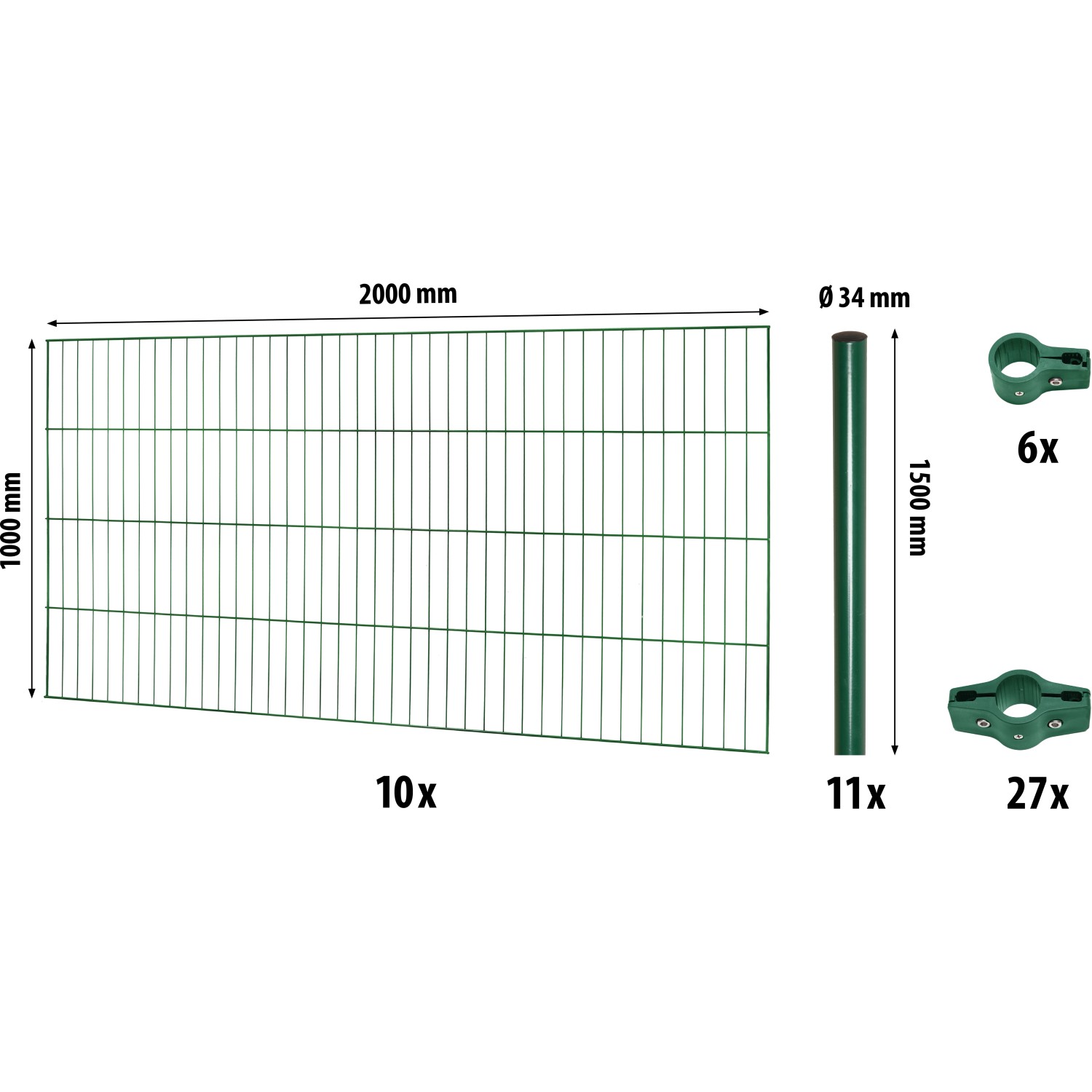 Floraworld Einstabmatten-Zaunset Classic Grün 100 cm x 2000 cm