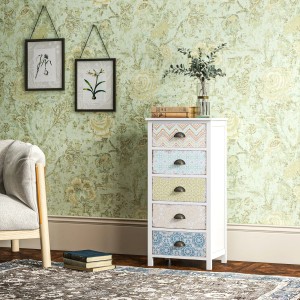 Bunte HOMCOM Kommode im Shabby Chic Design mit 5 Schubladen für Wohn- und Schlafzimmer.