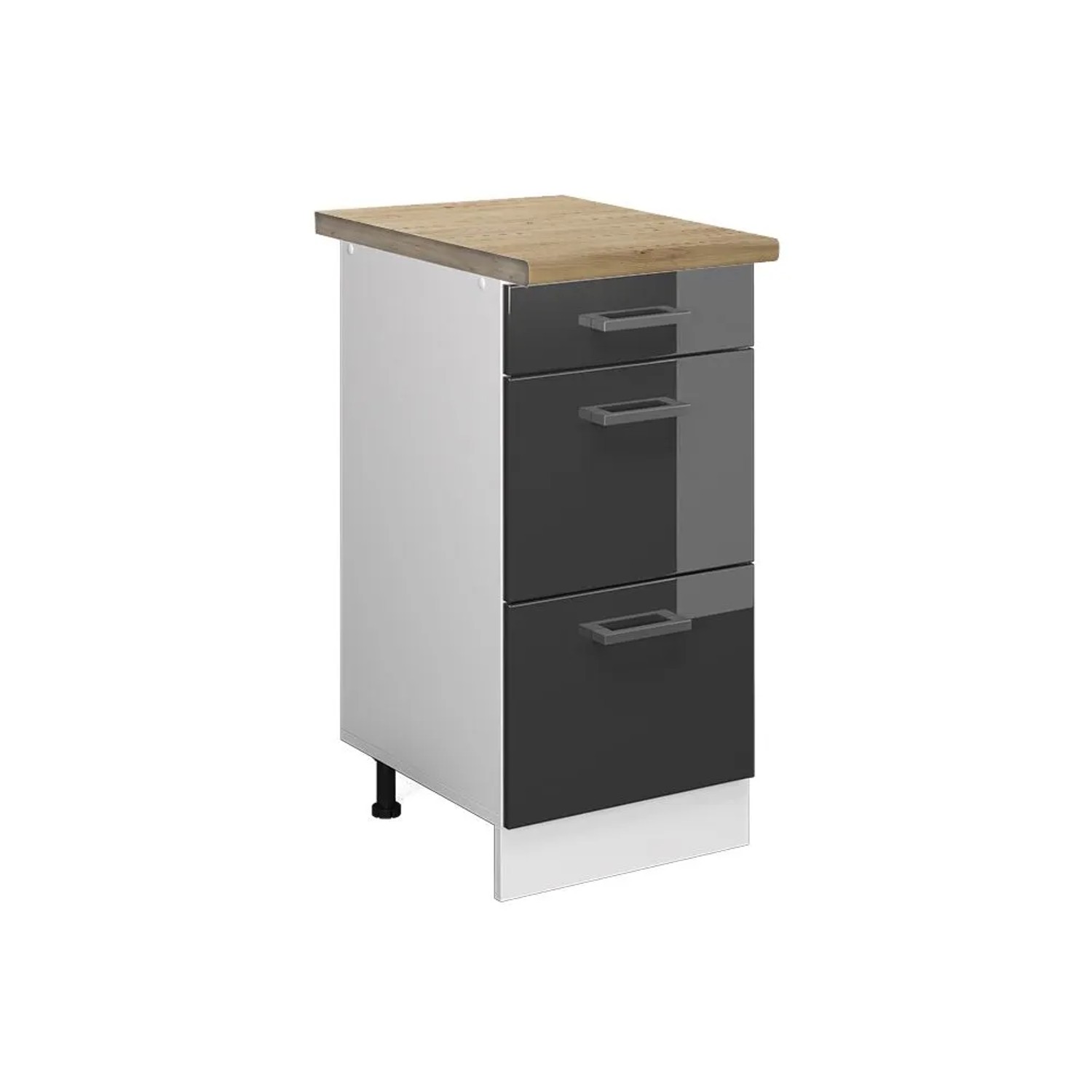 Vicco Küchenunterschrank R-Line Anthrazit Hochglanz Weiß 40 cm mit Schubladen AP Eiche
