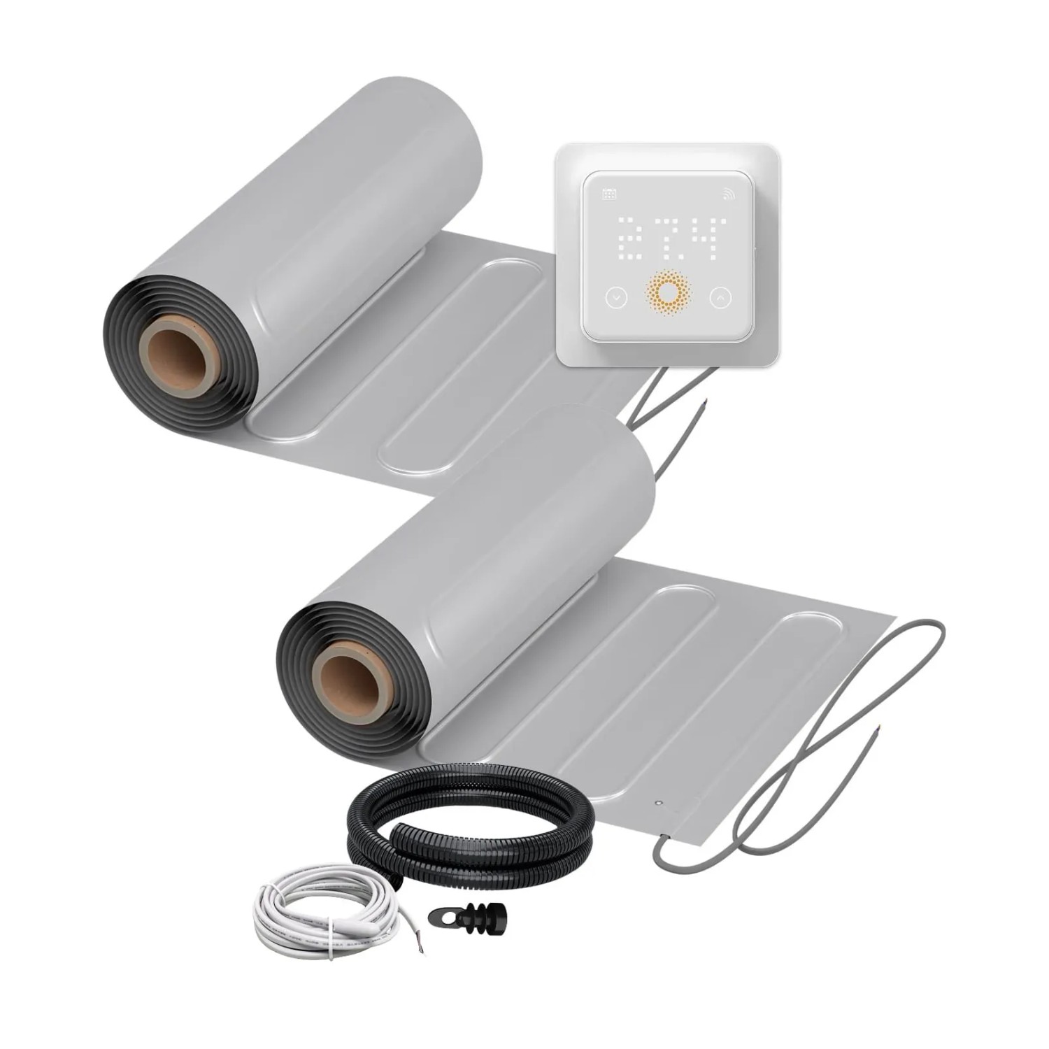 WARMON Fußbodenheizung Elektrisch 2x ALU Matten 150 W/m² 5+4 m² inkl. TS 500 WiFi Thermostat Weiß