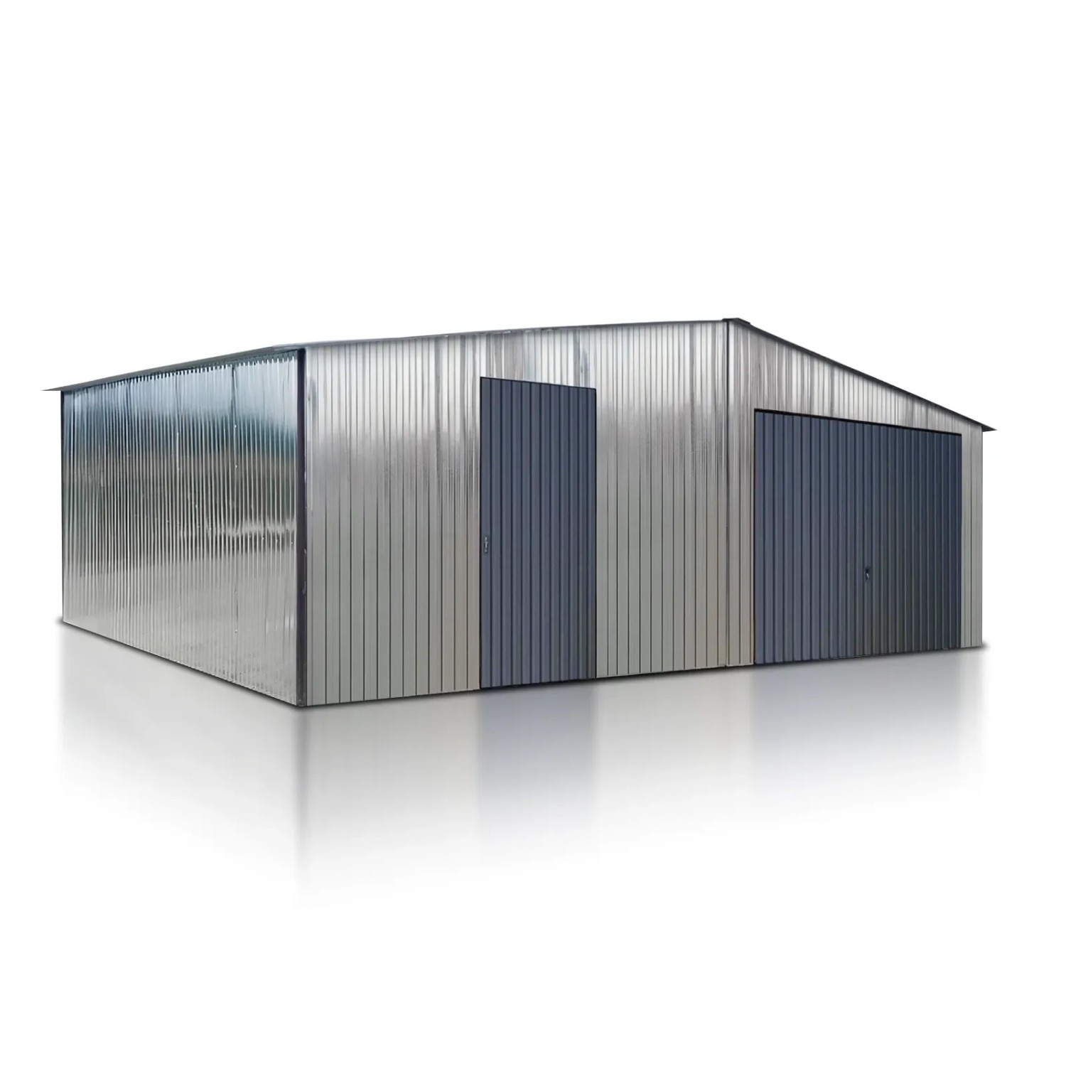 Liderstal Einzelgarage Premium aus Blech 700 x 500 cm Verzinkt Satteldach Schwingtor