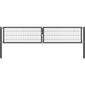 Anthrazitfarbenes Doppeltor Flexo Plus (400x80 cm) mit Pfosten für Gartenzäune.