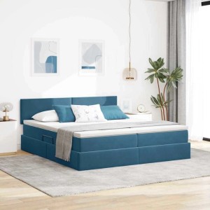 vidaXL Bett mit LED-Lichtleisten Dunkelblau 200 x 200 cm Samt 3371607