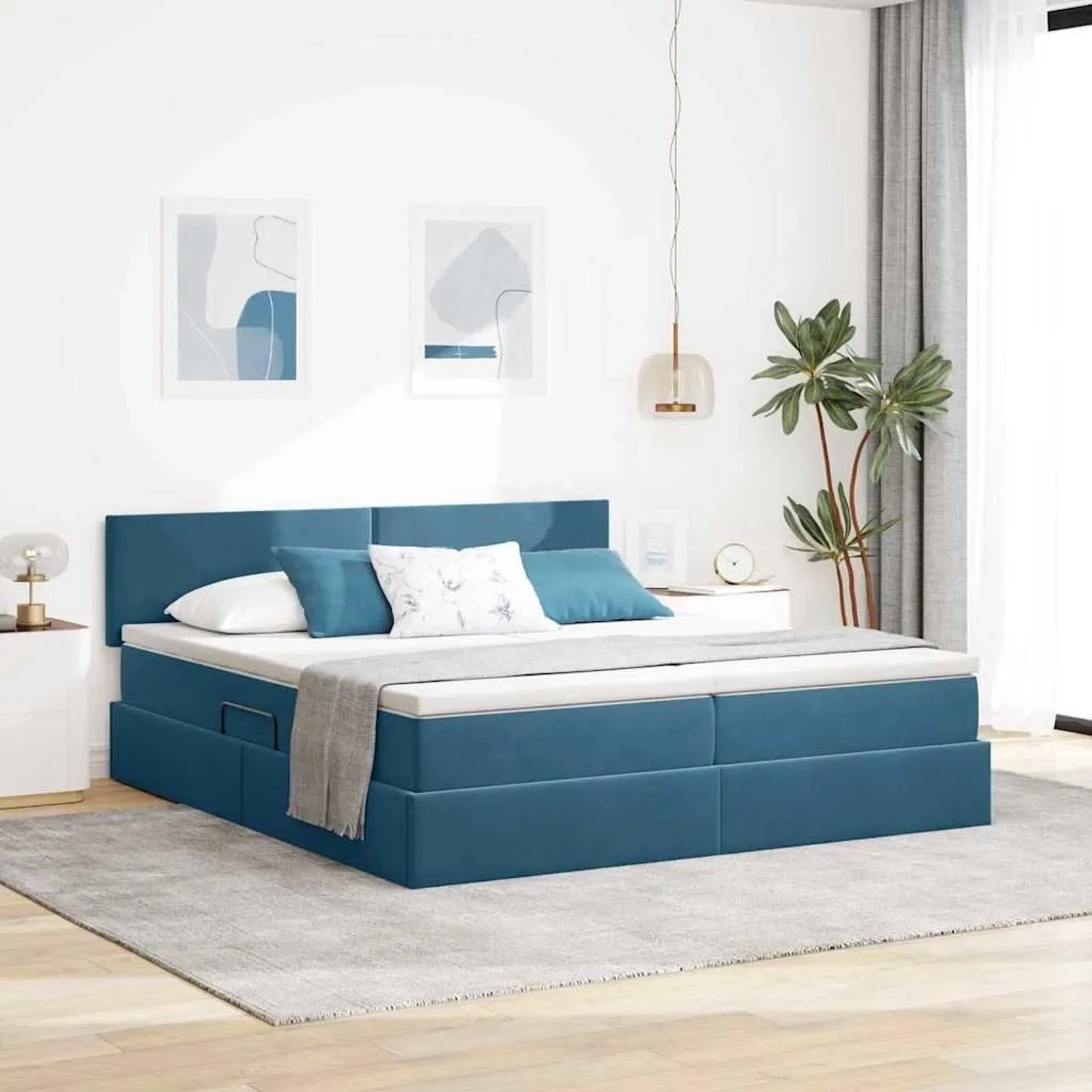 vidaXL Bett mit LED-Lichtleisten Dunkelblau 200 x 200 cm Samt 3371607_2