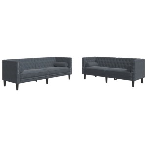 Dunkelgraues 2-tlg. Chesterfield Sofa-Set mit Nackenrollen.
