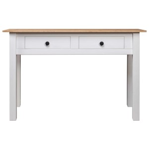 Weißer Konsolentisch aus Kiefernholz (110x40x72 cm) mit zwei Schubladen.