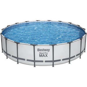Bestway Steel Pro MAX Frame Pool, Ø 549 cm, mit Stahlrahmen und blauem Wasser.