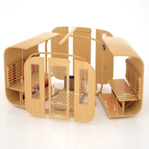 Dewello Fasssauna Richmond aus Fichtenholz mit Infrarotstrahlern und Maßen.