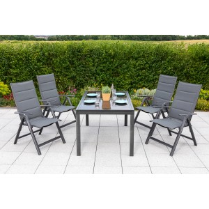 Merxx Gartenmöbel-Set Taviano, 5-teilig, grau, mit Ausziehtisch und 4 Klappsesseln.