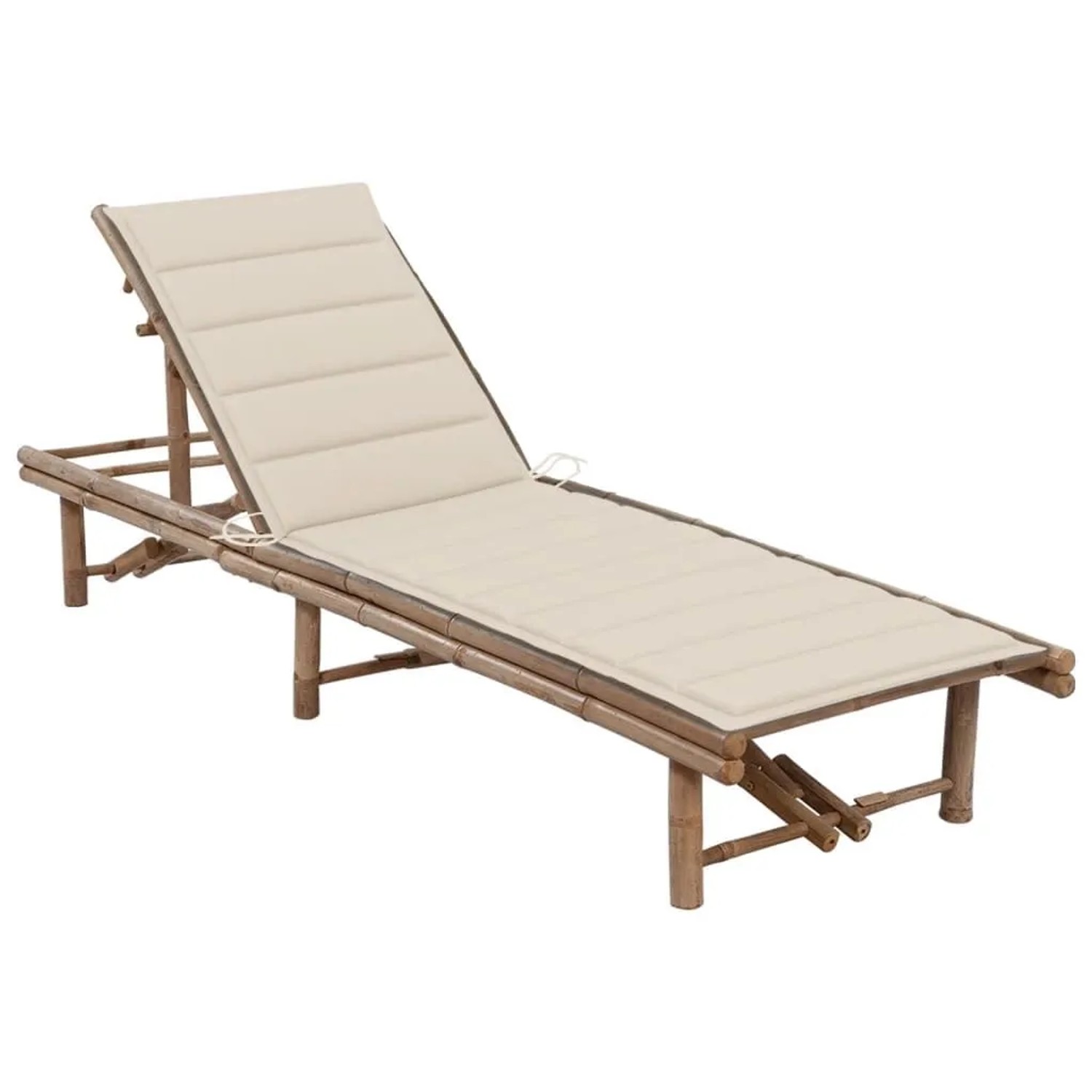 Furnicato Garten-sonnenliege Aus Bambus Mit Auflage 200 X 65 X  30-87  Cm Beige