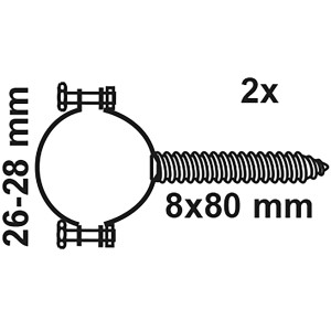 Kirchhoff Rohrschelle Set, 2 Stück, 26-28mm mit Stockschraube M8x80mm, für Sanitär- und Heizsysteme.