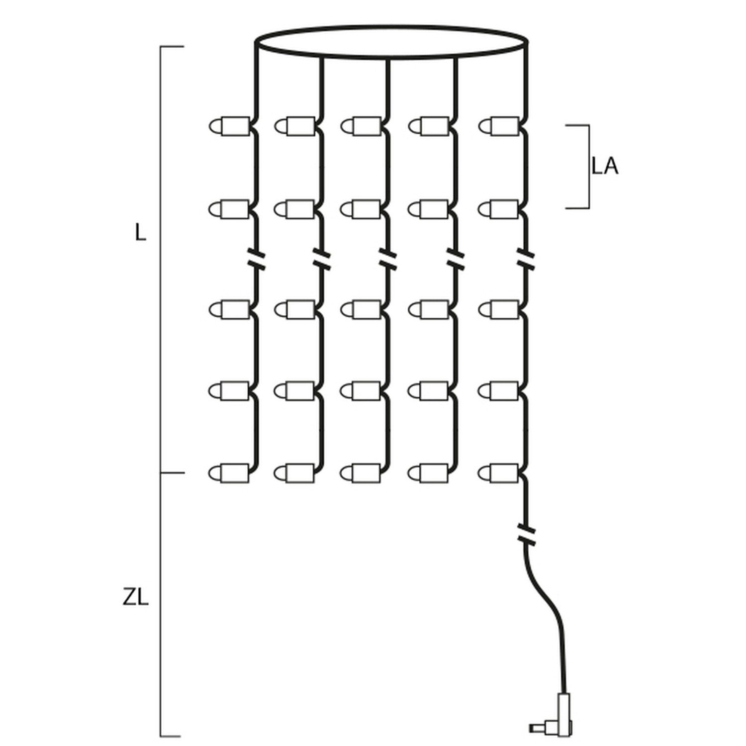 Skizze: Konstsmide LED Baummantel mit 250 bernsteinfarbenen LEDs für Innen, mit Ring.