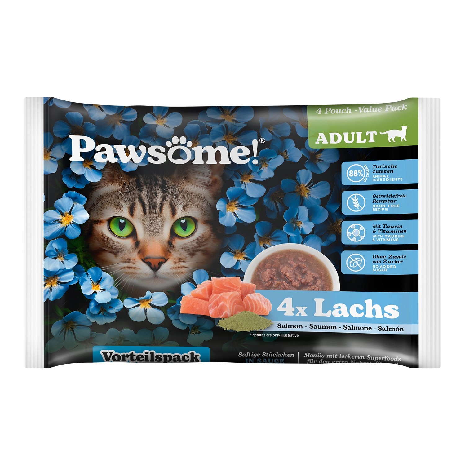 Pawsome Katzen-Nassfutter Adult Lachs 85 g 4er Flowpack