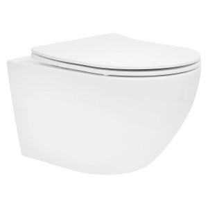Spülrandloses Hänge-WC in Weiß Matt mit Softclose-Sitz und Nano-Beschichtung.