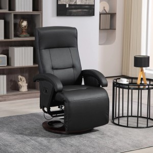 Schwarzer HOMCOM Relaxsessel aus Kunstleder mit Liegefunktion und drehbarem Sitz im Wohnzimmer.