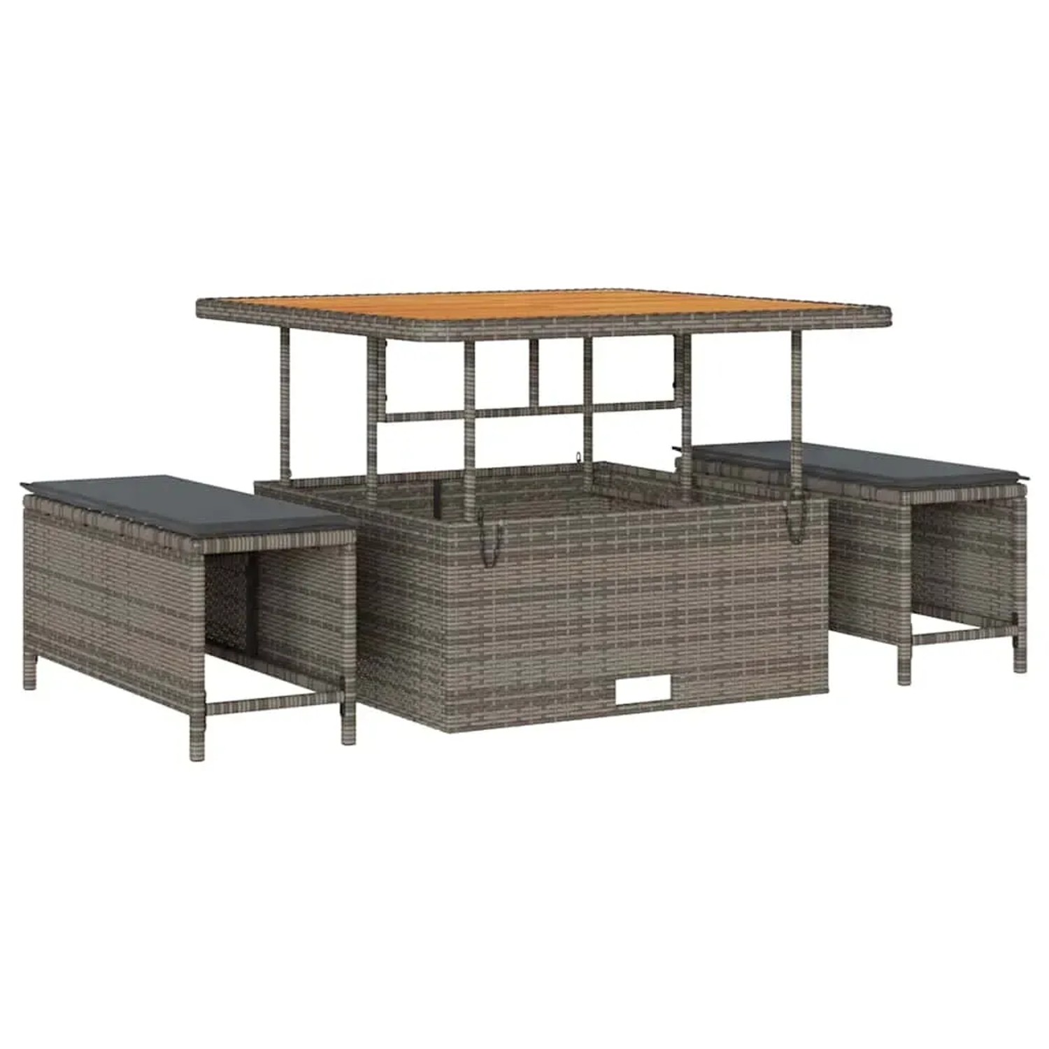 vidaXL Garten-Sofa-Set, 13-teilig, grau, Poly Rattan. Gartenmöbel mit Tisch und Hockern.