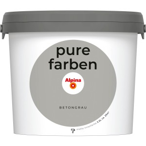 Eimer Alpina Pure Farben Wandfarbe Betongrau, matte Innenfarbe für moderne Raumwirkung.