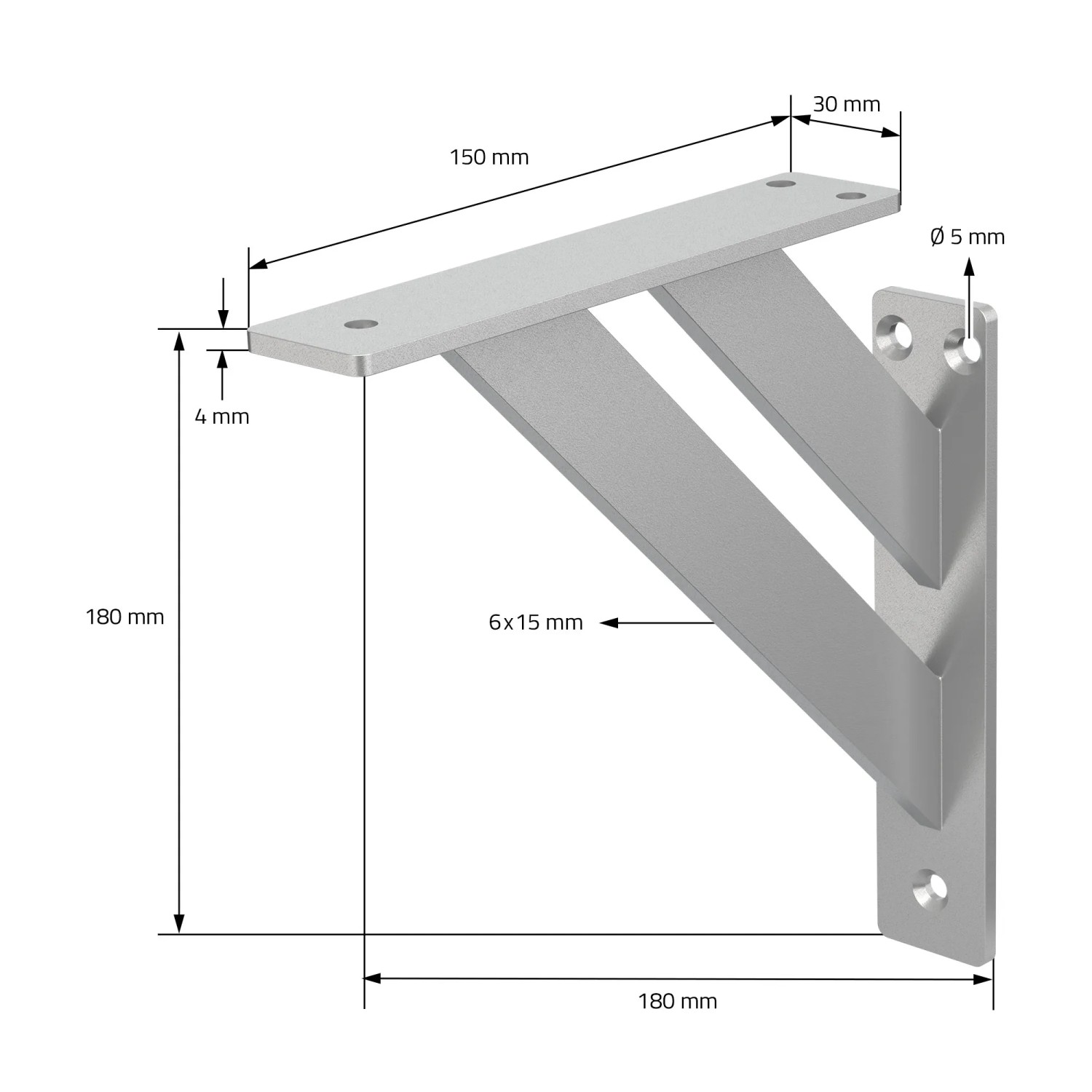 2er Set silberne ML-Design Regalhalterung, 18x18cm, Aluminium, für schwebende Regale.