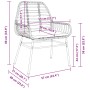 Brauner vidaXL Poly Rattan Gartenstuhl mit cremeweißem Kissen und Maßen. Detailansicht des Gartenmöbels.