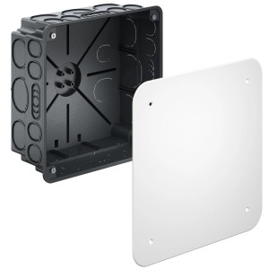 Kaiser Abzweigkasten 1096-91, 159x159x75mm, schwarz mit weißem Deckel. Für Elektroinstallationen.