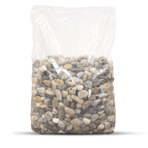 Galamio Zierkies Natur 20kg in transparentem Sack. Heller, runder Naturkies in Erdtönen für Gartenwege & Beete.