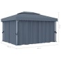 Anthrazitfarbener vidaXL Pavillon 4x3 m mit Vorhängen und LED-Lichterkette für Garten & Terrasse.