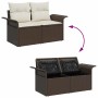 6-teiliges Garten-Sofa-Set aus grauem Rattan mit Kissen und Stauraum.
