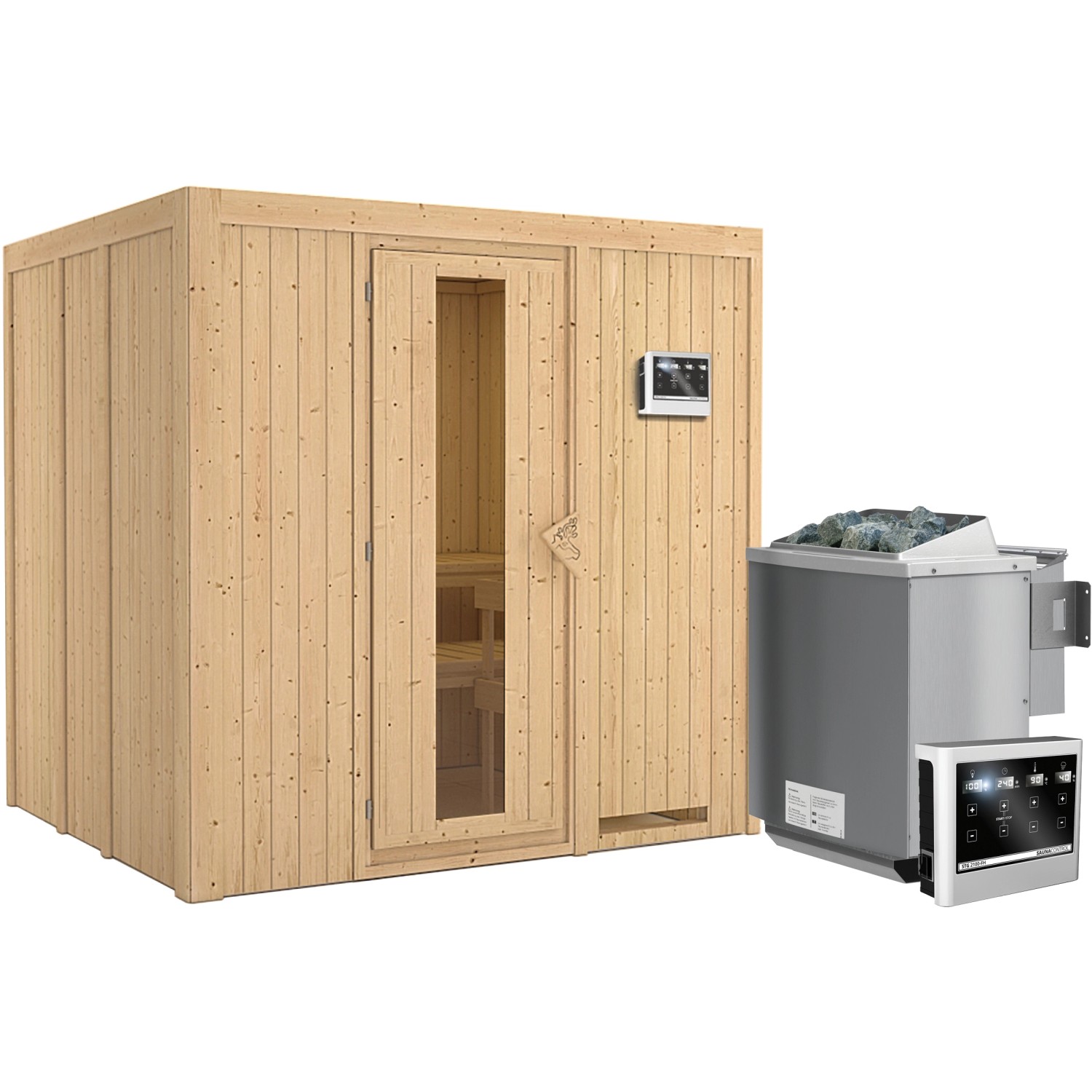 Karibu Sauna-Set Stina inkl. Bio-Ofen 9 kW mit ext. Steuerung, Energiespart günstig online kaufen