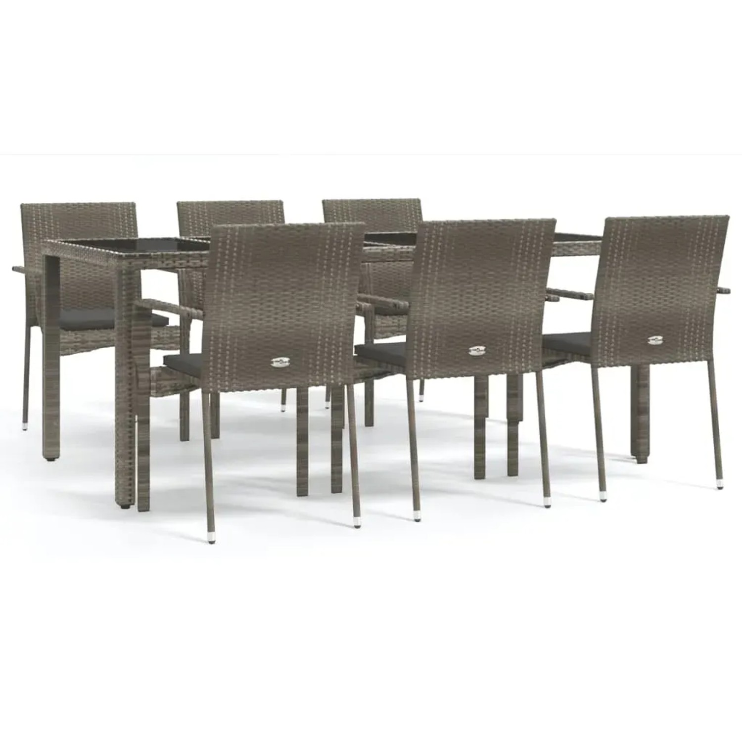 vidaXL 7-Tlg Garten-Essgruppe mit Kissen Grau Poly Rattan 3184985