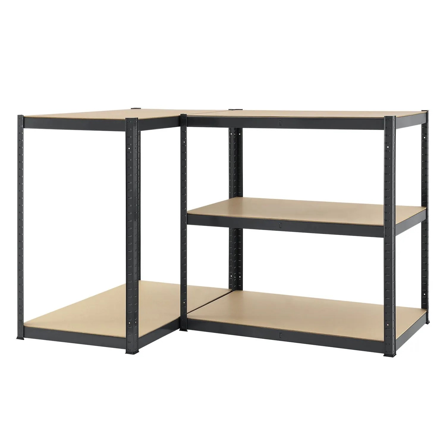 Graues Juskys Lagerregal Basic, 200x100x60 cm, mit 5 Böden und verzinktem Metallrahmen.
