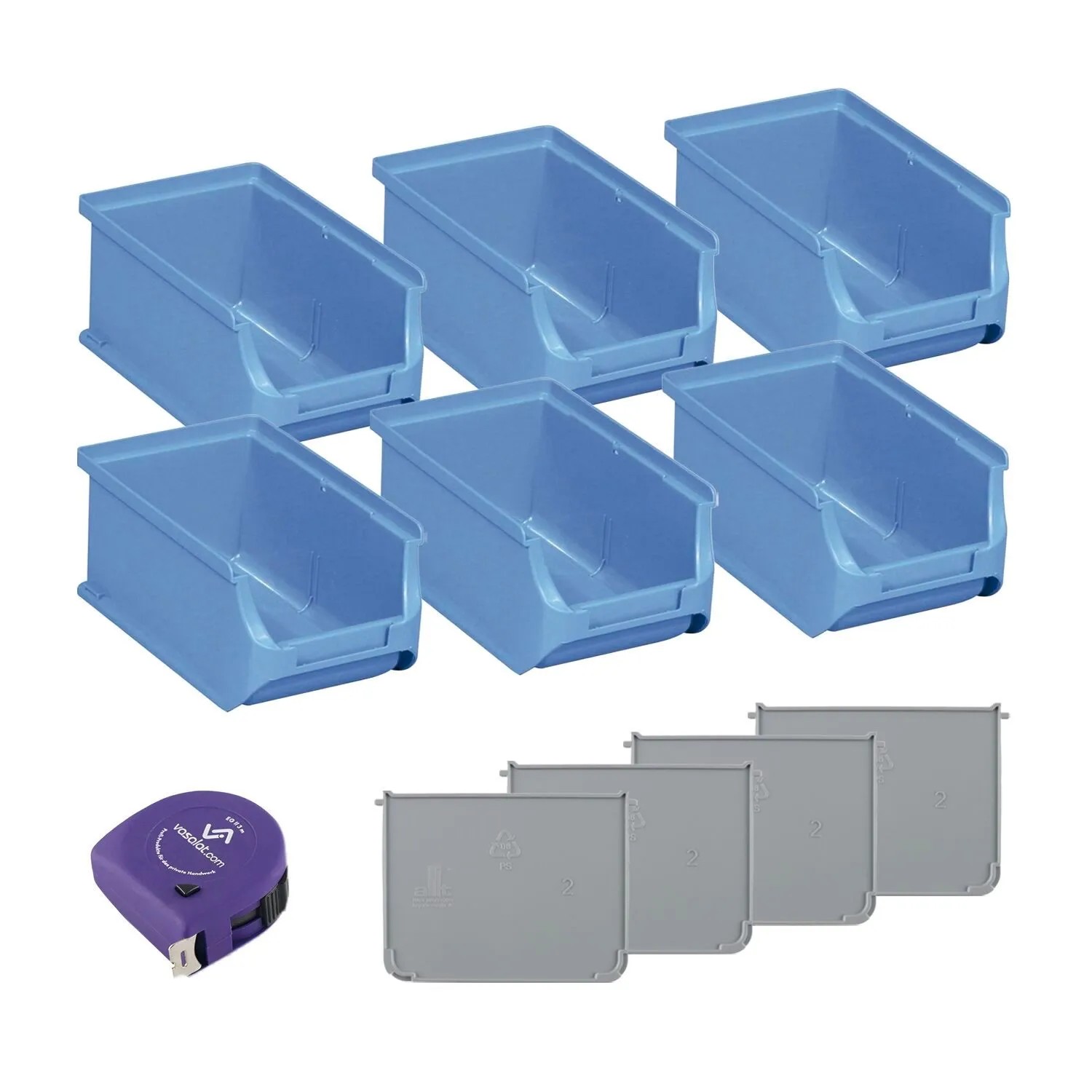 vasalat Set Stapelboxen Größe 2 160x102x75 mm Blau mit Trennsteg 6 Stück
