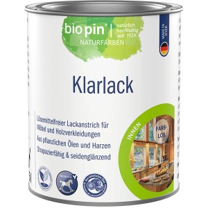 Dose Biopin Klarlack, lösemittelfrei, für Möbel und Holz im Innenbereich, seidenglänzend.