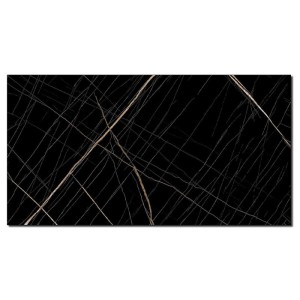 Hochglanz PVC Wandpaneel Sahara-Black in Marmor-Optik, 60x120cm, für Bad und Küche.