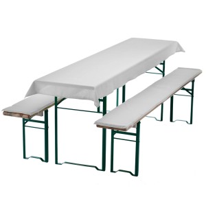 NYVI Bierbankauflagen Set, 3-teilig, uni Weiß, für Bierzeltgarnituren. Tischdecke und 2 Bankauflagen.