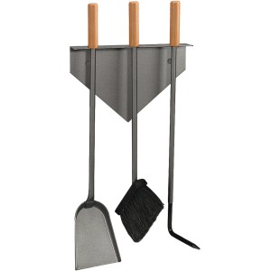Lienbacher Wand-Kamingarnitur, 3-teilig, anthrazit beschichtet mit Besen, Schaufel und Schürhaken.