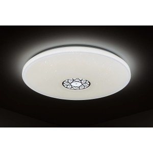 Weiße LED Deckenleuchte mit Glitzer-Effekt und orientalischem Ornament in der Mitte.