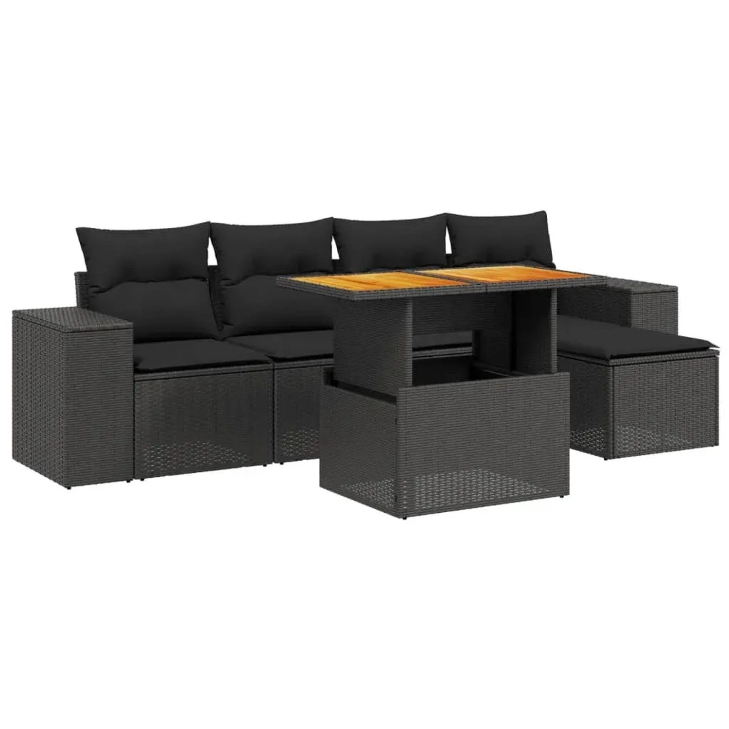 vidaXL 6-Tlg Garten-Sofagarnitur mit Kissen Schwarz Poly Rattan 3275918