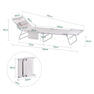 Beige SoBuy Gartenliege OGS35-MI mit Maßen, klappbar mit Seitentasche.