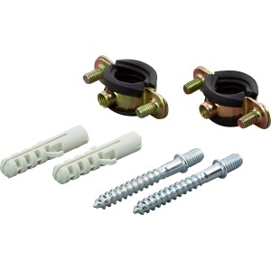 2er-Set Schallschutzrohrschellen (Ø 15-19 mm) aus Stahl, inkl. Schrauben und Dübel für die Rohrbefestigung.