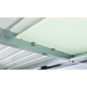 Detailaufnahme: Innenansicht Biohort HighLine Gerätehaus, Deckenbefestigung.