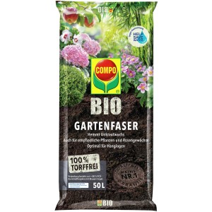 Sack Compo Bio Gartenfaser, torffrei, 50L. Zum Mulchen und zur Bodenverbesserung.