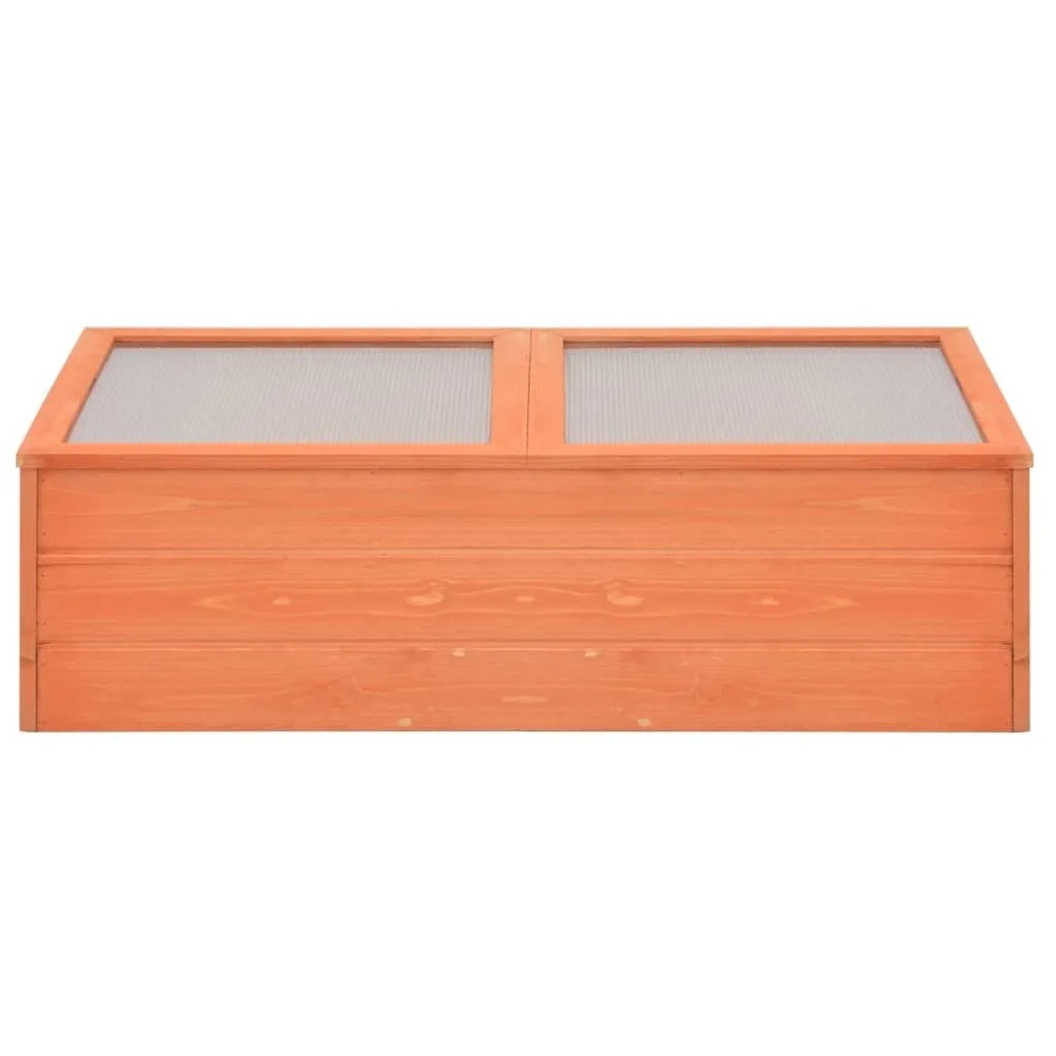 Rechteckiges vidaXL Frühbeet aus Holz mit zwei transparenten PC-Platten-Deckeln für Pflanzen und Gemüse.