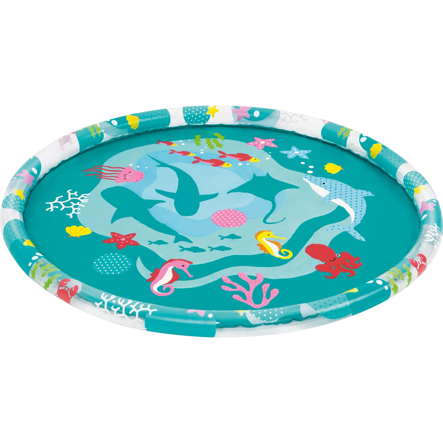 Bestway Wassermatte Underwater Ø 165 cm mit buntem Meeresdesign für Kinder.