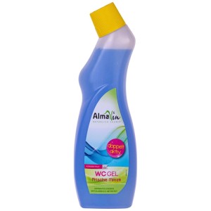 Almawin WC Aktiv Gel Reiniger, blaue 750 ml Flasche mit gelbem Deckel. Löst Kalk & Urinstein, frischer Minzduft.