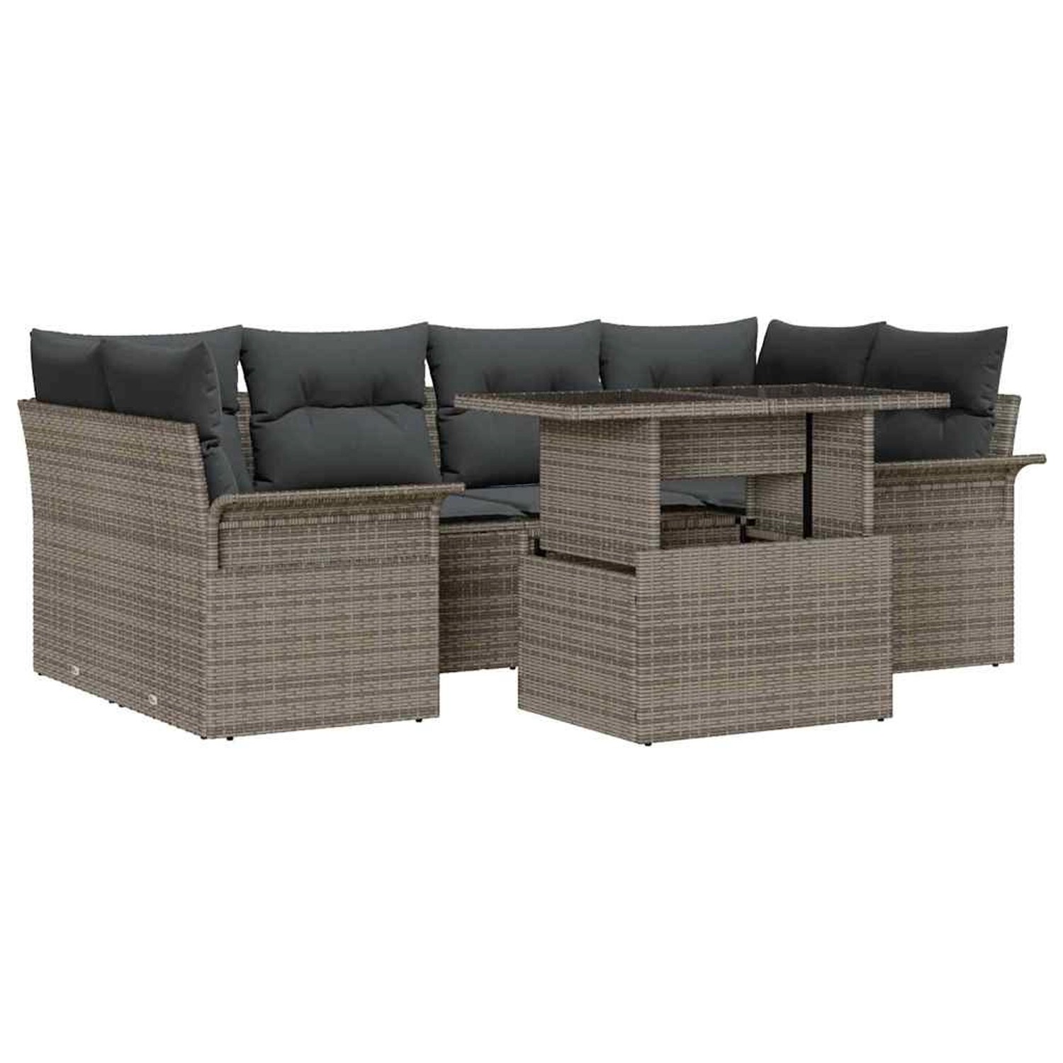 vidaXL Garten-Sofa-Set mit Kissen mit Speicher 7-Tlg Grau Poly Rattan 33569 günstig online kaufen